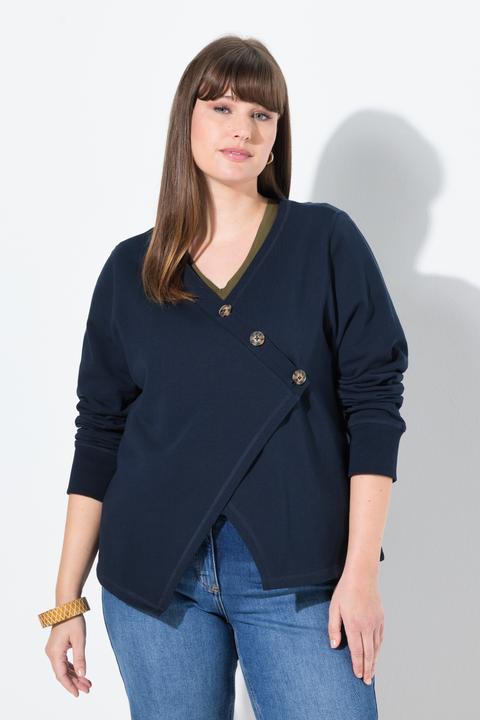 Image du produit Ulla Popken Veste en molleton de coton bio, encolure en V et manches longues (50, 52)