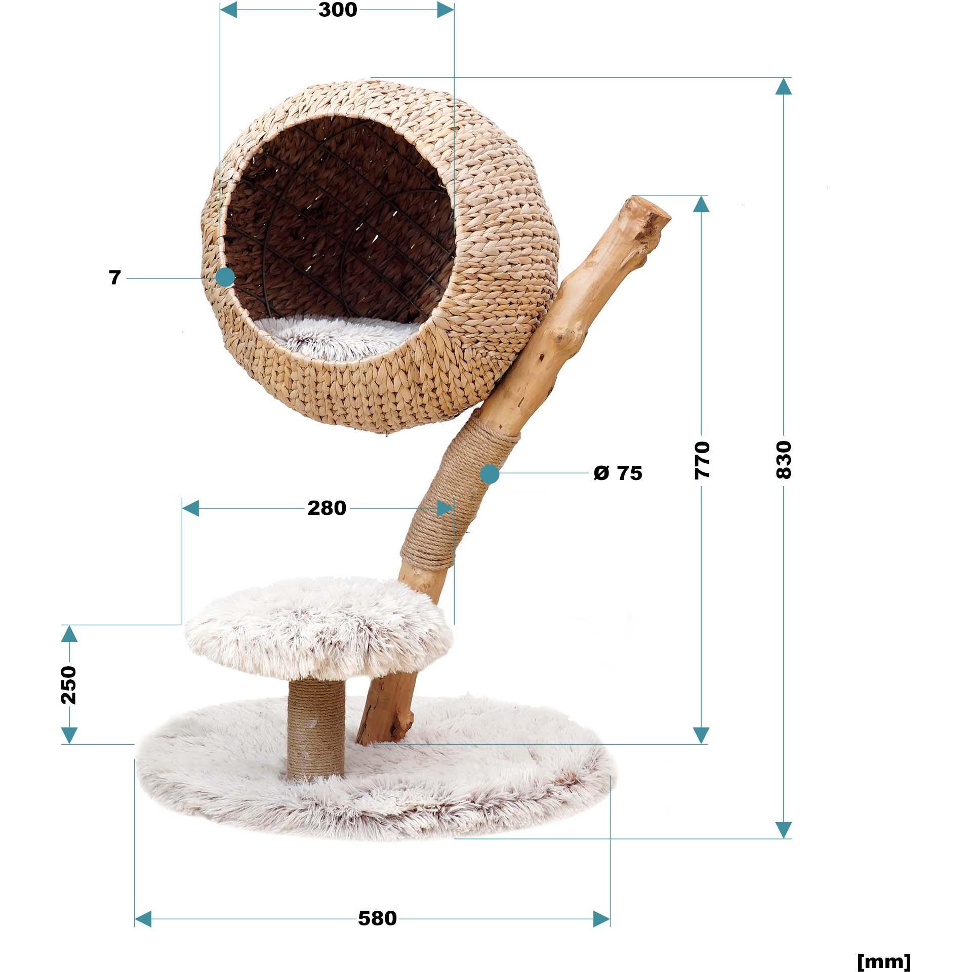 Thumbnail - Wiltec Fudajo Kratzbaum Zweigdesign Katzenkorb 83cm Katzenkratzbaum Holz Katzenbaum (Braun, Creme), Katzenbaum