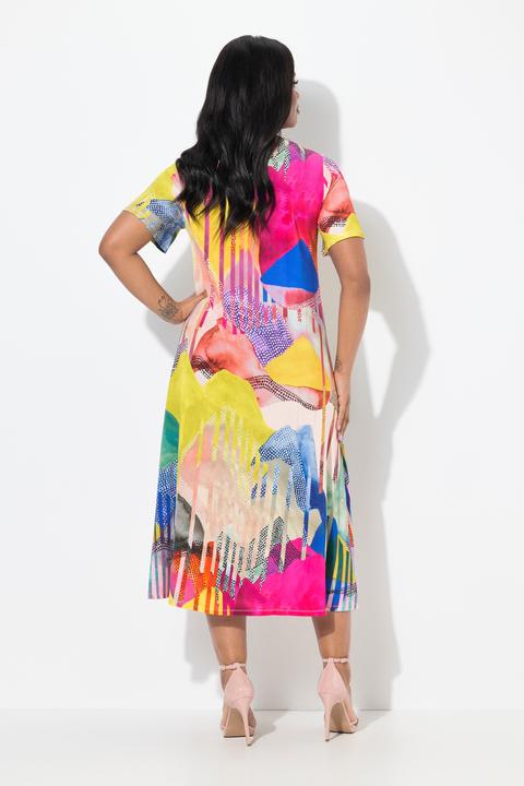 Produktbild Ulla Popken Midi-Slinkykleid, A-Linie, V-Ausschnitt, Flügel-Halbarm (50, 52)
