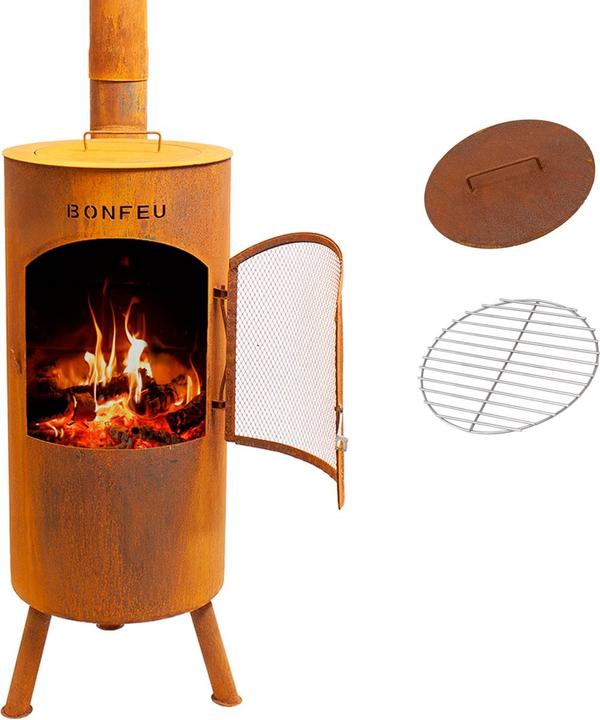 Bonfeu BonTino LP Roest Tuinhaard - L 35 x B 35 x H 153 cm - Cortenstaal - bruin - Tuinhaard - Terrasverwar