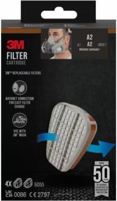 Productafbeelding 3M -Gasfilter 6055 A2R tegen organische gassen+dampen (verpakking van 2) (Vervangend ademhalingsfilter)