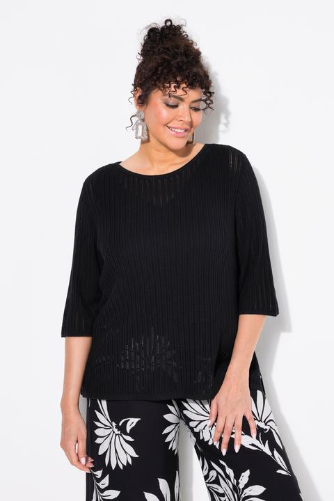 Produktbild Ulla Popken Pullover, Ajourmuster, U-Boot-Ausschnitt, Halbarm (46, 48)
