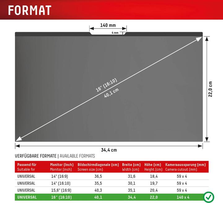 Produktbild Displex Privacy Safe (16", 16:10)