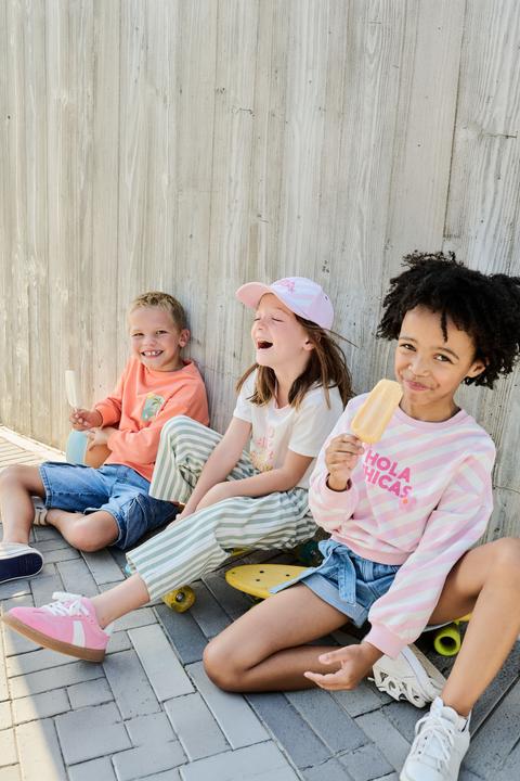 Produktbild Vertbaudet Gestreiftes Sweatshirt mit Schrift HOLA CHICAS Mädchen (116)