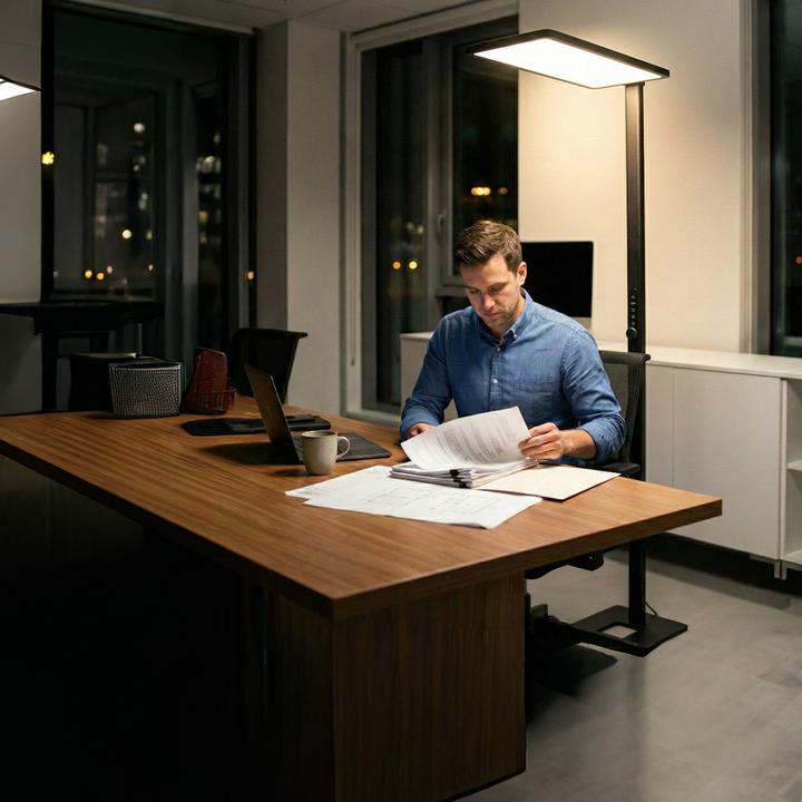 Image du produit Enovalite Lampadaire de bureau LED à réglage en hauteur avec capteur