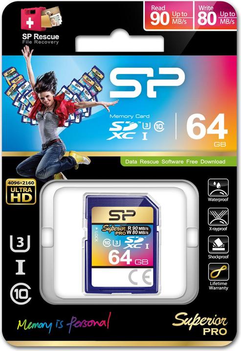 Actual product image Silicon Power Superior SDXC UHS-1 (U3) 64GB (64 GB, SDXC, U3, UHS-I)