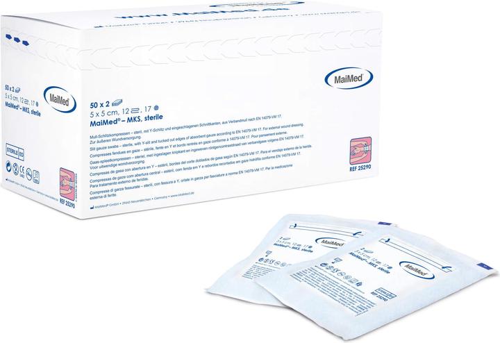 MaiMed Gauze slit compresses sterile 12-fold 17-thread 100% cotton