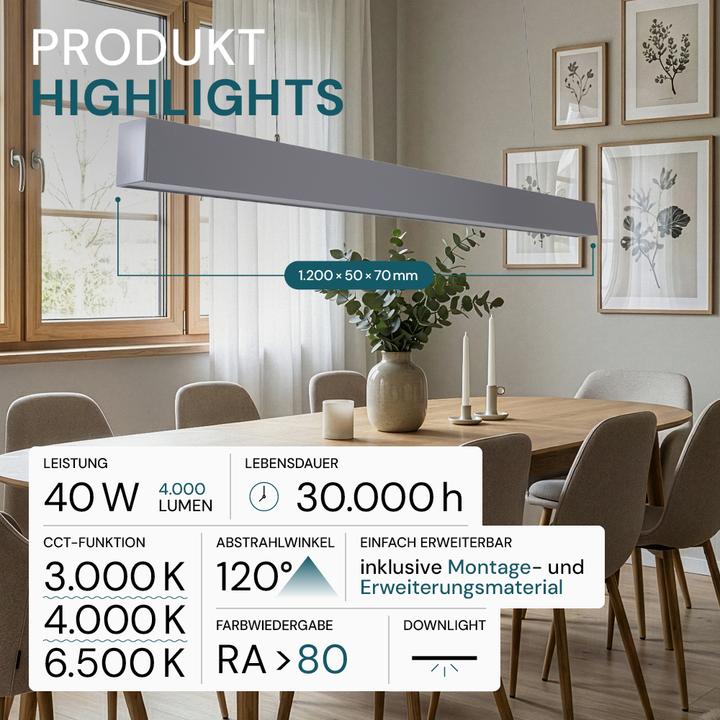 Produktbild Luxula LED Tresenleuchte, 120 cm, grau (4000 lm)