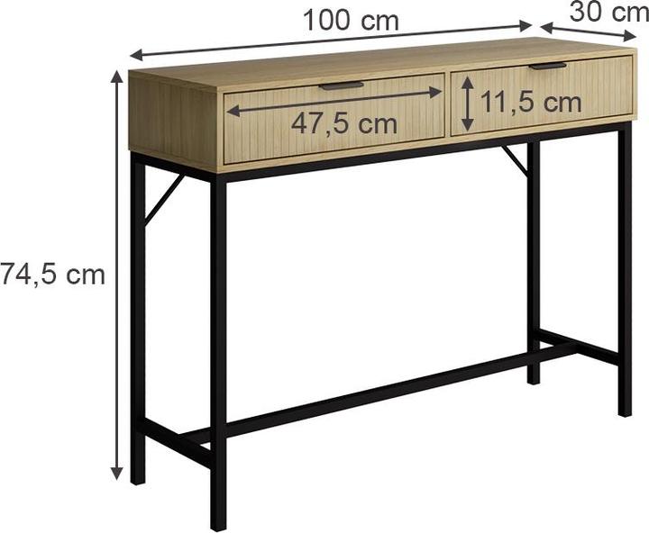 Image du produit Vicco Bureau Lennox, chêne/noir, 100 x 30 cm avec 2 tiroirs (100 x 75 x 30 cm)