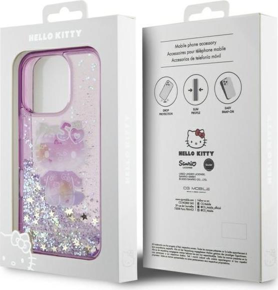 Actual product image Hello Kitty HKHCP16LL50PPU iPhone 16 Pro 6.3" fioletowy/purple hardcase Liquid Glitter 50TH Anniver (Apple iPhone 16 Pro)