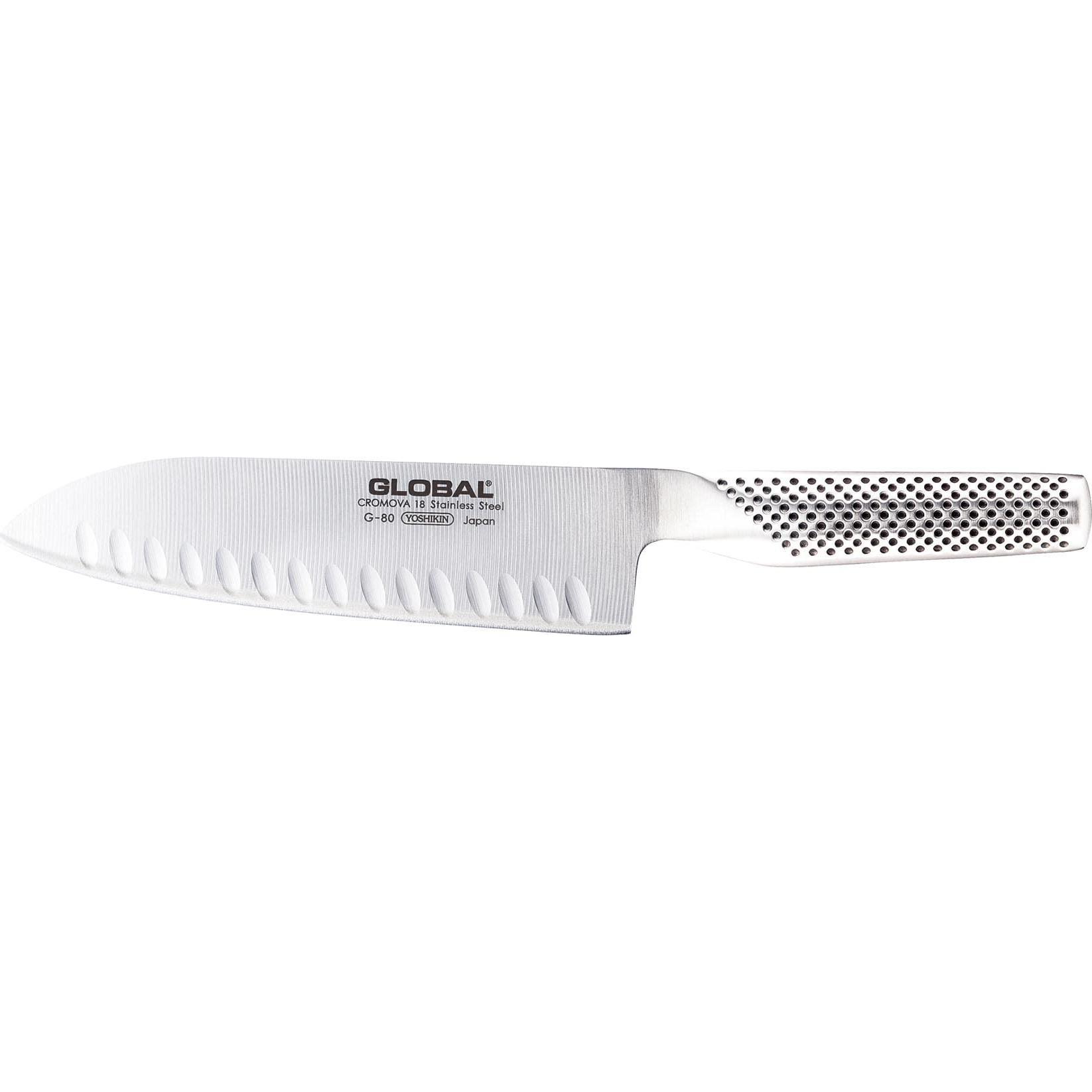 Global G-80 Santokumesser mit Kullen, Küchenmesser, Silber