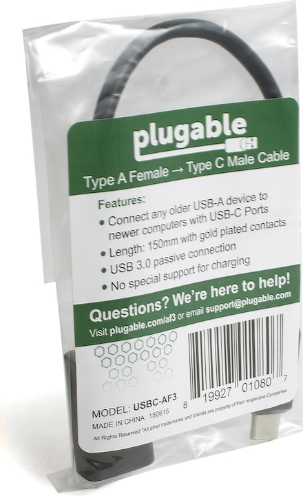 Actual product image Plugable USB C to USC Adapter Cable (0.20 m, USB 3.2 Gen 1)