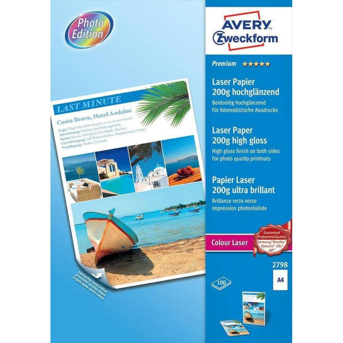 Avery Premium Colour Laser Papier (200 g/m², A4, 100 x), Fotopapier, Weiss