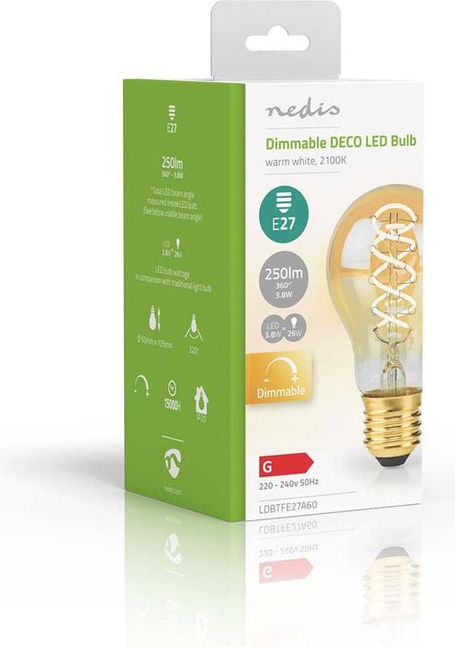 Image du produit Nedis LDBTFE27A60 Lampe LED à filament E27 A60 3.8 W 250 lm 2100 K extra blanc chaud Nombre de lampes en (E27, 250 lm, 1x)