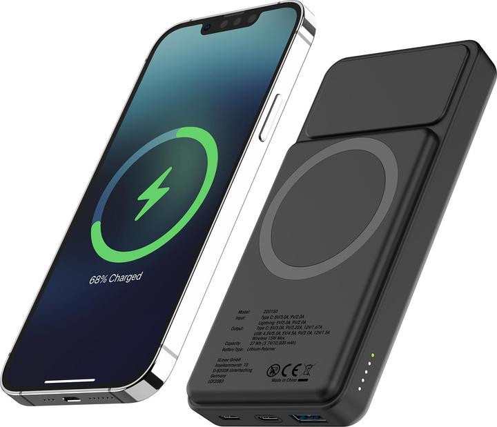 Actual product image Xlayer Wireless powerbank 10,000mAh 15W black with solar panel (10000 mAh, 15 W, 37 Wh)