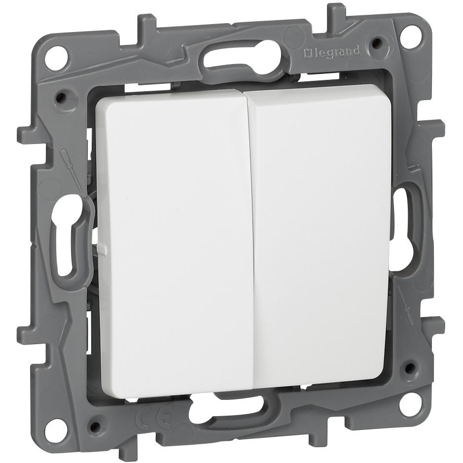 Legrand Niloe Doppelwechselschalter 664502 10AX mit Steckklemmen und Spreizkrallen, Taster + Schalter, Weiss