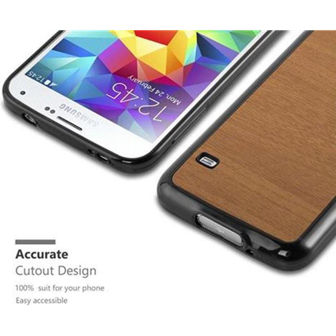 Thumbnail - Cadorabo TPU Wooden Cover (Samsung Galaxy S5, Samsung Galaxy S5 Neo), Smartphone Hülle, Braun
