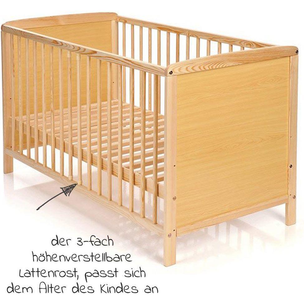 Thumbnail - jonka, Babybett, Gitterbetten Kinderbett Ben Kiefer 60 x 120 cm - Natur (60 x 120 cm)