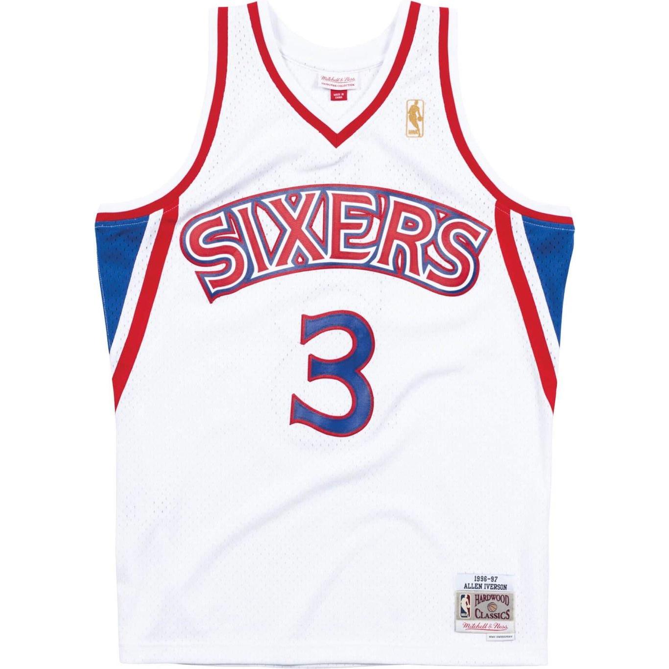 Mitchell & Ness, Herren, Sportshirt, Swingman Jersey Philadelphia 76Ers Allen Iverson 9697 (XL), Weiss, XL