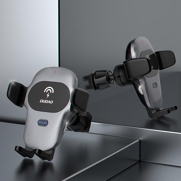 Actual product image Dudao car holder with built-in Qi wireless charger 15W grey (F20xs)
