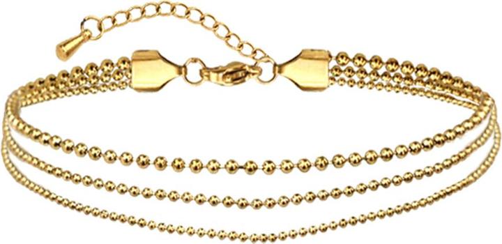 Star Piercing Fusskette vergoldet drei unterschiedliche Kugelketten (ohne Messing, Chirurgenstahl 316L, 26 cm)