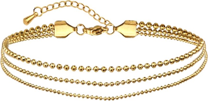 Star Piercing Fusskette vergoldet drei unterschiedliche Kugelketten (ohne Messing, Chirurgenstahl 316L, 26 cm)