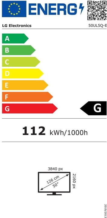 Label énergétique LG 50UL5Q-E Signage Display 50inch VA UHD 500cd/m2 4.500:1 24/7 WebOS 6.1 WiFi (3840 x 2160 pixels, 50")