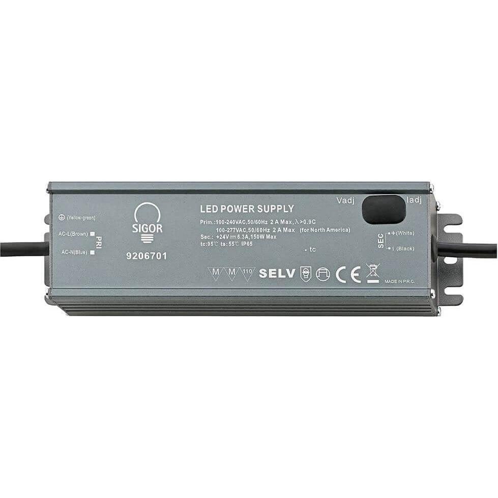 Sigor, Accessori per illuminazione, Alimentatore POWERLINE 150W 24VDC 221x62x37mm 6,3A IP65