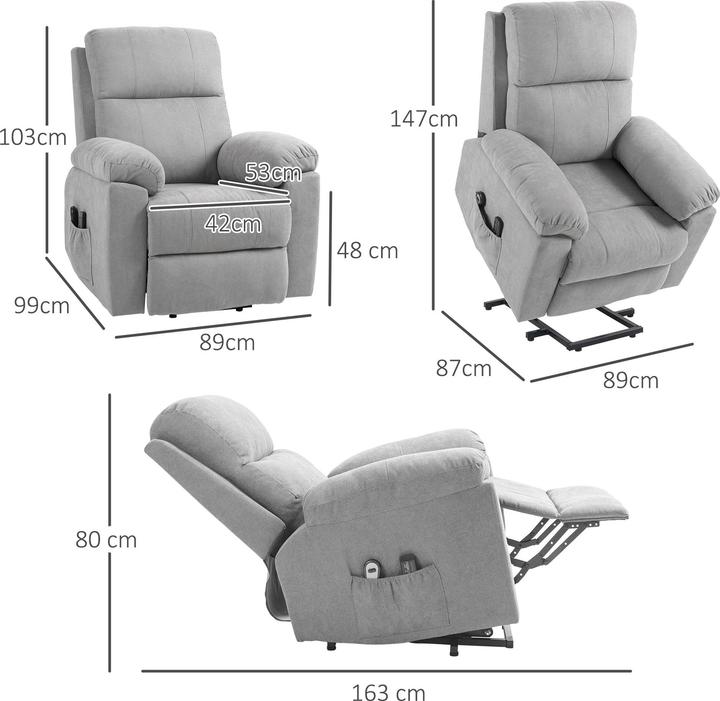 Produktbild Homcom Sessel mit Aufstehhilfe Polyester, Stahl Hellgrau