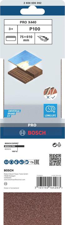 Image du produit Bosch Professional Zubehör PRO X440 bande abrasive, 75 x 610 mm, G100 (100)
