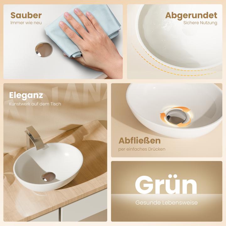 Produktbild Emke Aufsatzwaschbecken Ovales Waschbecken Keramik Waschbecken Waschtisch Weiss Glänzend 350x 270 x 1 (270 mm, 350 mm)