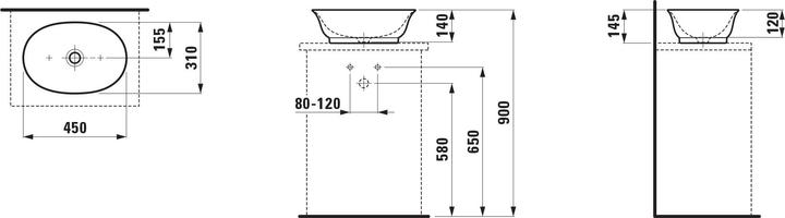 Image du produit Laufen The New Classic vasque, ovale, sans trou pour robinet, sans trop-plein, 450x310mm, H812850 (310 mm, 450 mm)