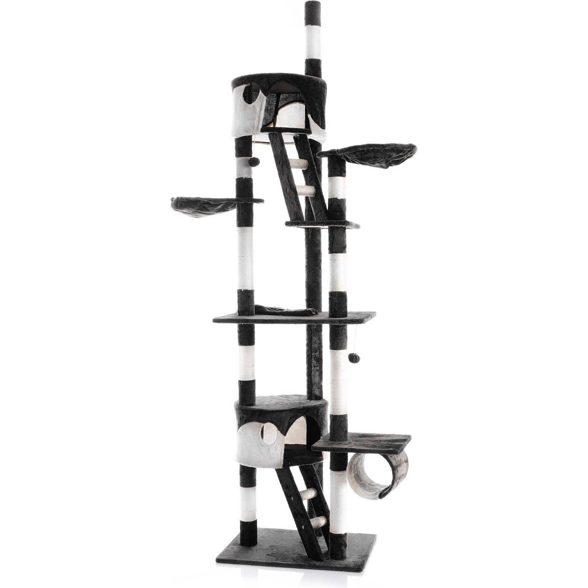 Wiltec Kratzbaum 240–260cm schwarz/weiss Katzenkratzbaum deckenhoch Kletterbaum (260 cm, Schwarz, Weiss), Katzenbaum