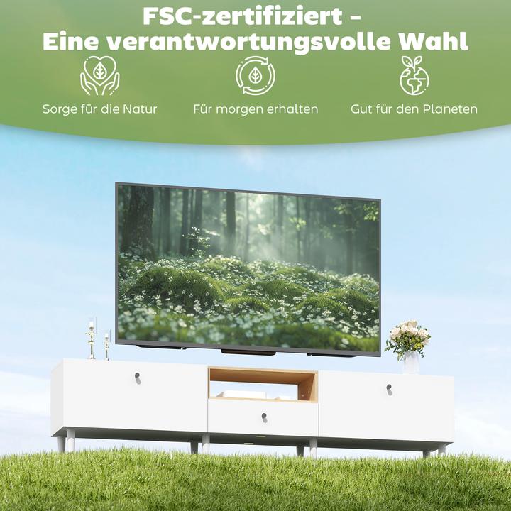 Actual product image Homcom TV Schrank Spanplatte Weiss+Naturholz (200 x 35 x 45 cm)