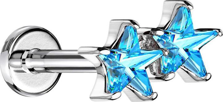 Produktbild Star Piercing Micro Labret Innengewinde silber doppel Kristallstern aqua (Messing, Chirurgenstahl 316L)