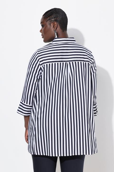Produktbild Ulla Popken Bluse, Streifen, Godetfalten, Hemdkragen, 3/4-Arm (42, 44)