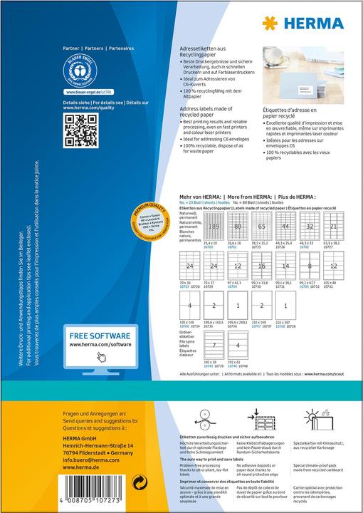 Immagine prodotto HERMA Etichette per indirizzi riciclate A4