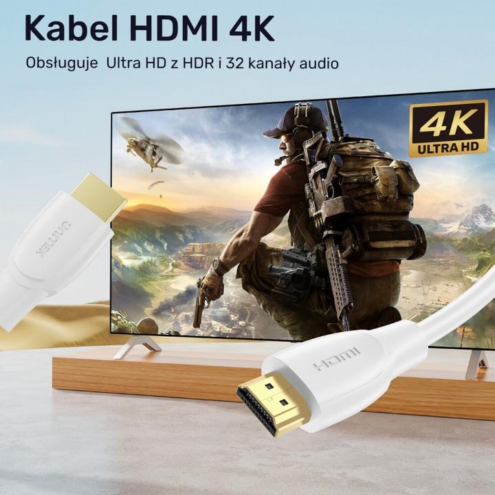 Actual product image Unitek HDMI cable 2.0 4K 60Hz, white, 1M (1 m, HDMI)