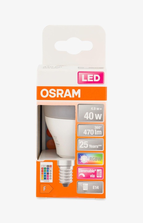 Actual product image Osram Led Retrofit Rgbw Lamps With Remote Control (E14, 40 W, 470 lm, 1 x, F)