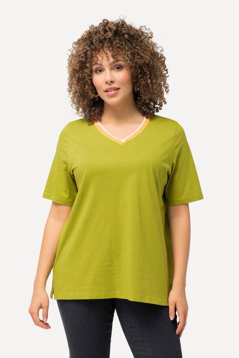 Immagine prodotto Ulla Popken T-shirt con orli a righe, scollo a V e mezze maniche (54)