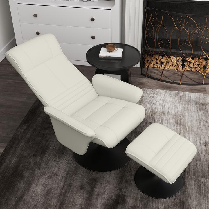 Produktbild Homcom Relaxsessel mit Fusshocker Polyester, Stahl Cremeweiss