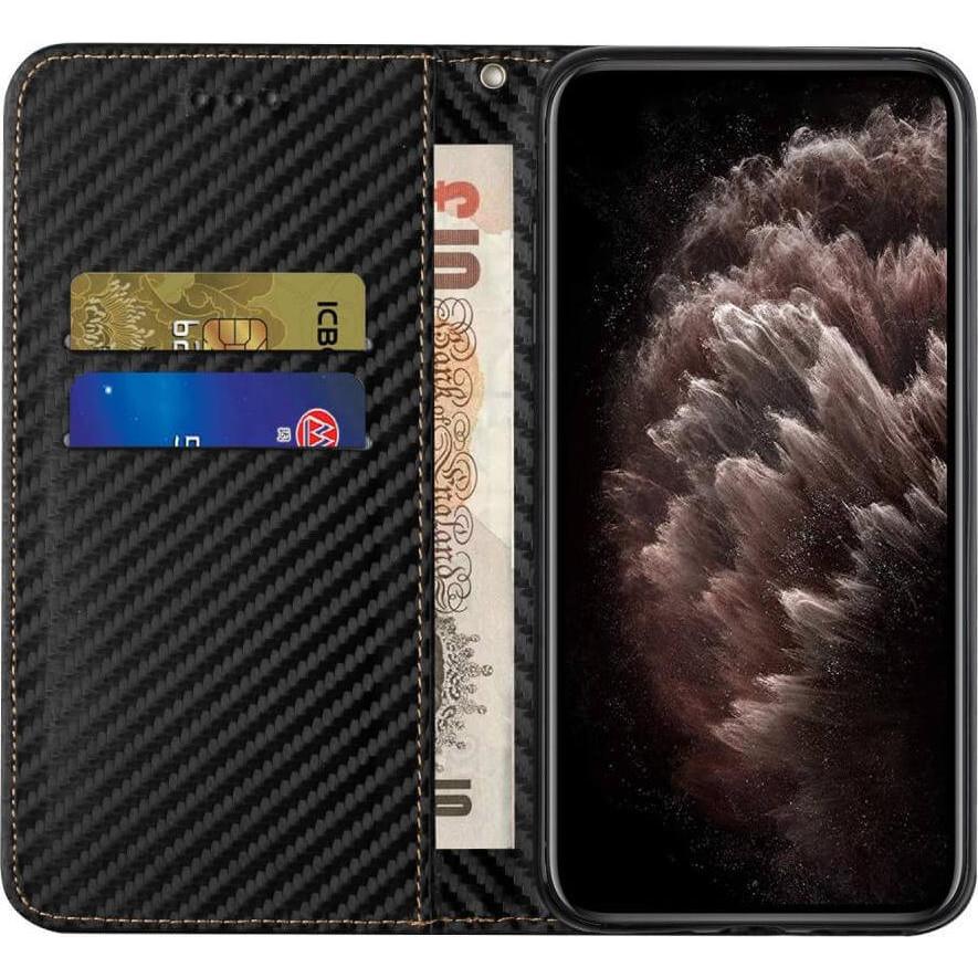 Thumbnail - Cover-Discount Galaxy A34 - Carbon Look Flip Case Hülle schwarz (Samsung Galaxy A34 5G), Smartphone Hülle, Schwarz