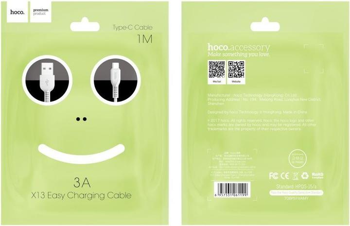 Actual product image Hoco - Data Cable Easy Charged (X13) - USB-A to USB Type-C, 10W, 2A, 1.0m - Black (1 m, 10 W)
