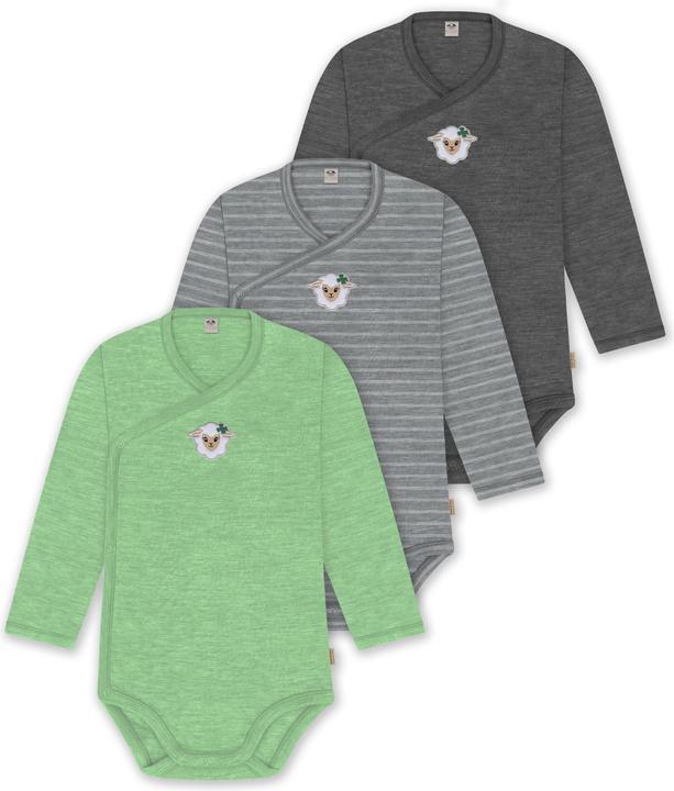 Actual product image Normani Set of 3 baby body wrap long sleeve toddler bodysuit made from merino wool - 9357 (80)