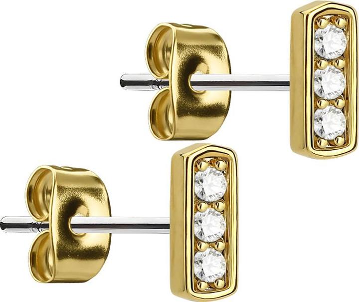 Image du produit Star Piercing Boucles d'oreilles en plaqué or 14k avec trois cristaux (Laiton, Acier chirurgical 316L)