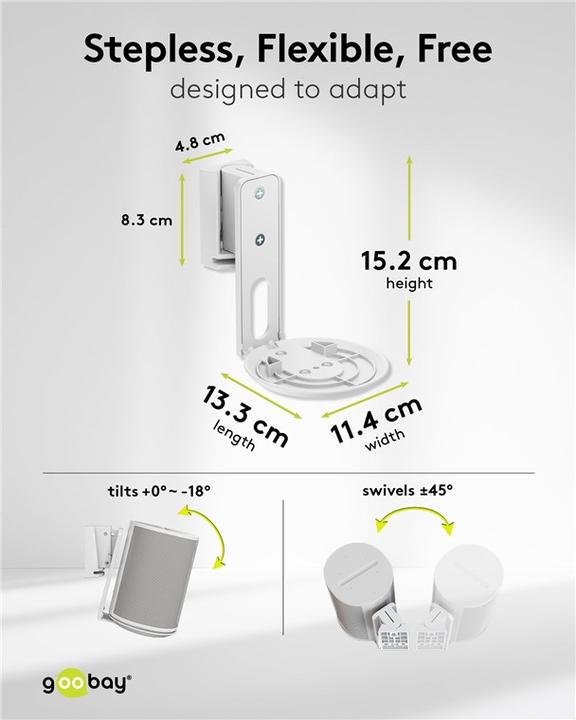Productafbeelding Goobay Modern Era 1 Flex muurbevestiging voor luidsprekers, wit (Wandmontage, Draaibaar, Kantelbaar)