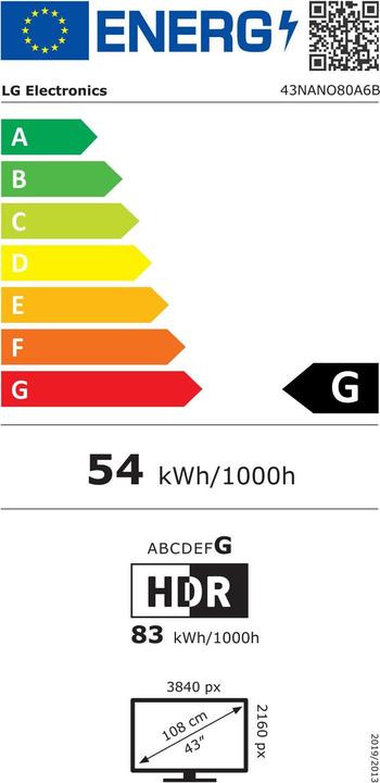 Energie-Label LG 43NANO80A6B (43", NANO80, Nano-Cell, 4K, 2025)
