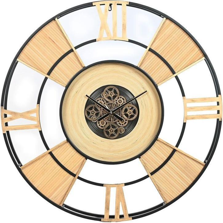 Esprit, Orologio da parete, Wanduhr Home Schwarz natürlich Metall Rattan 100 x 9 x 100 cm