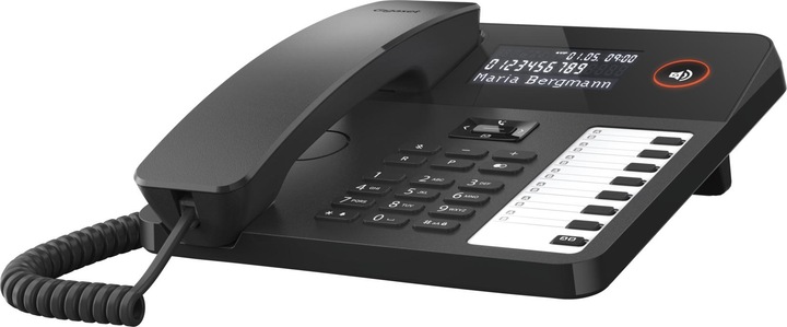 Actual product image Gigaset DESK 600 black corded desk and wall phone 7 direct dial keys phone book Hearing aid compatib