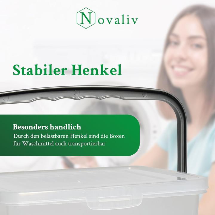 Produktbild Novaliv 2X Waschmittelbox mit Deckel 7 Liter I Transparent I 23,5 x 18 x 26,5 cm I Box Waschpulver A (26.50 cm, 7 l, 2x)